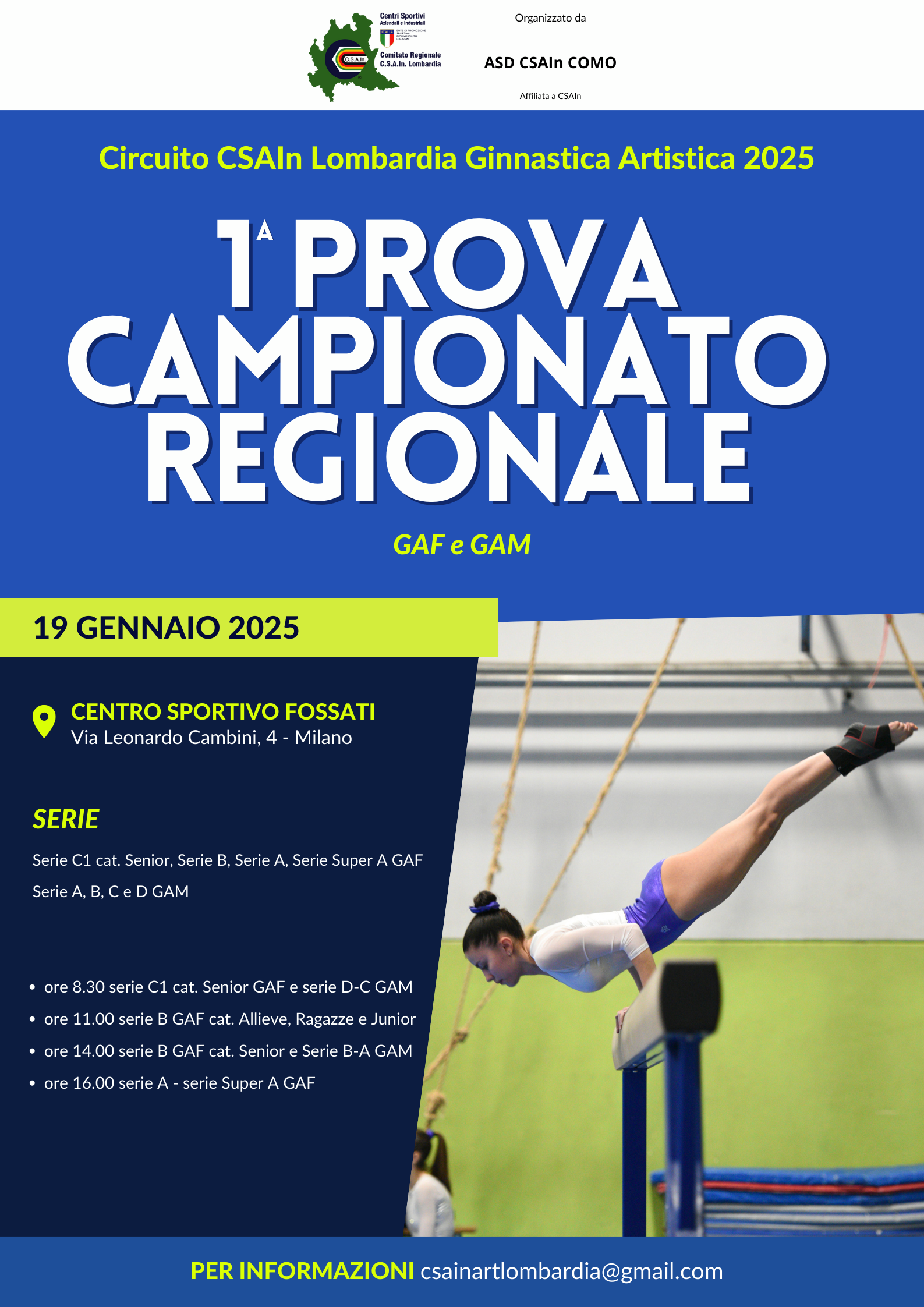 1 PROVA GINNASTICA ARTISTICA – 19 GENNAIO 25