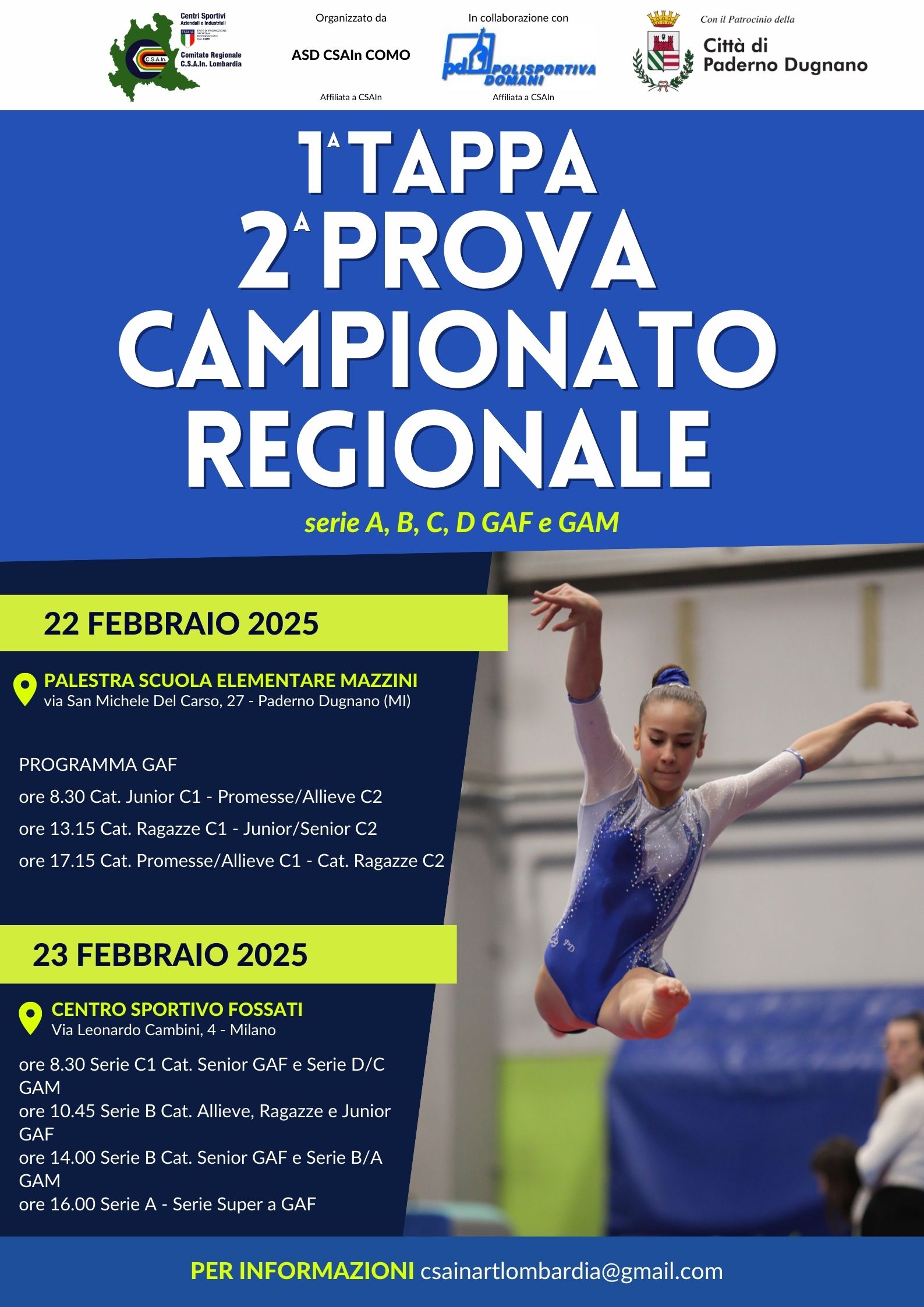 Circuito CSAIn Lombardia Ginnastica artistica 2025 – 22 febbario 2025